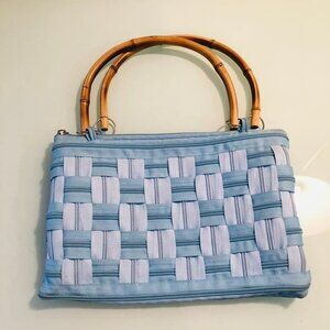 Baby Blue Zippered purse with Bamboo Handles